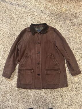 Lands' End Brown Barn Jacket with Dark Corduroy Collar